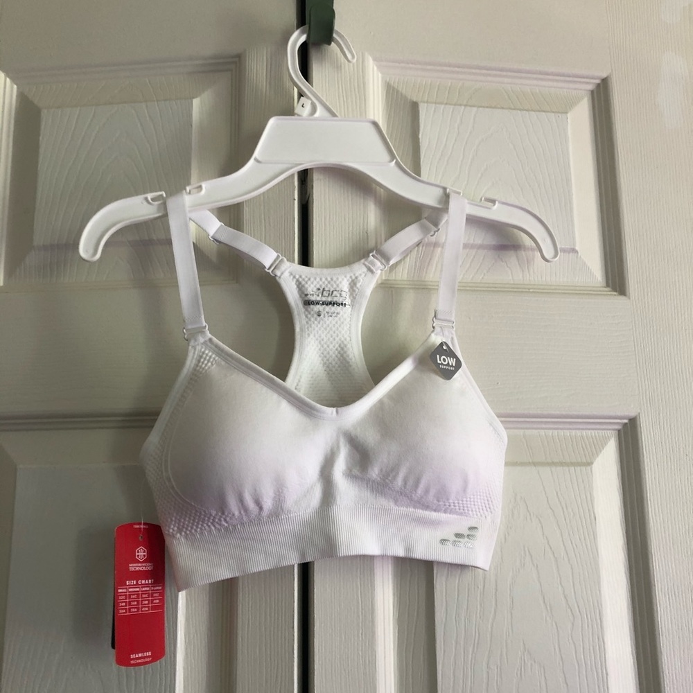 White low impact sports bra with tags